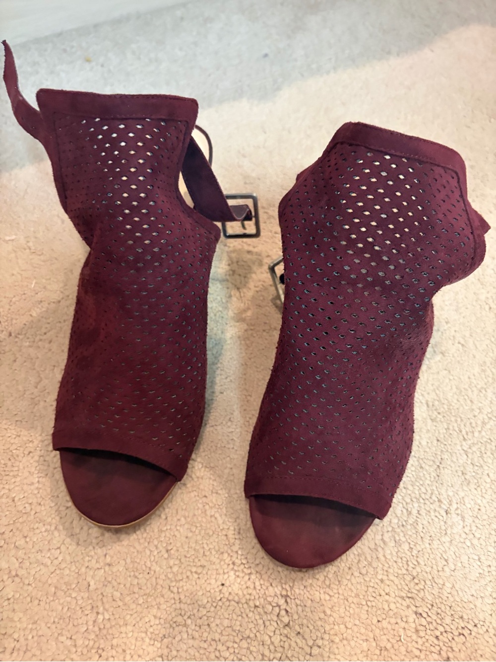 Francesca's Collections Burgundy Perforated Open-Toe Ankle Booties